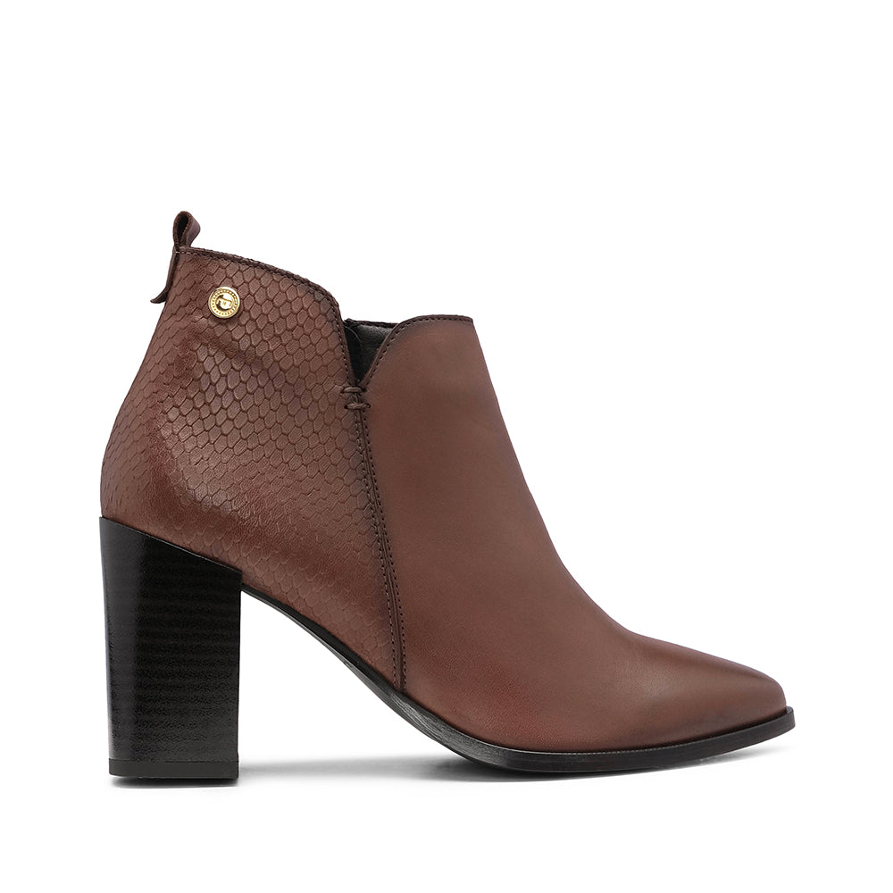 Botim Salto Alto Mulher Pele Camel