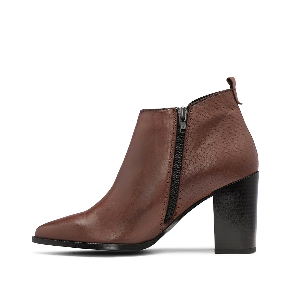 Botim Salto Alto Mulher Pele Camel