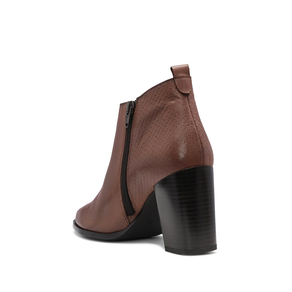 Botim Salto Alto Mulher Pele Camel