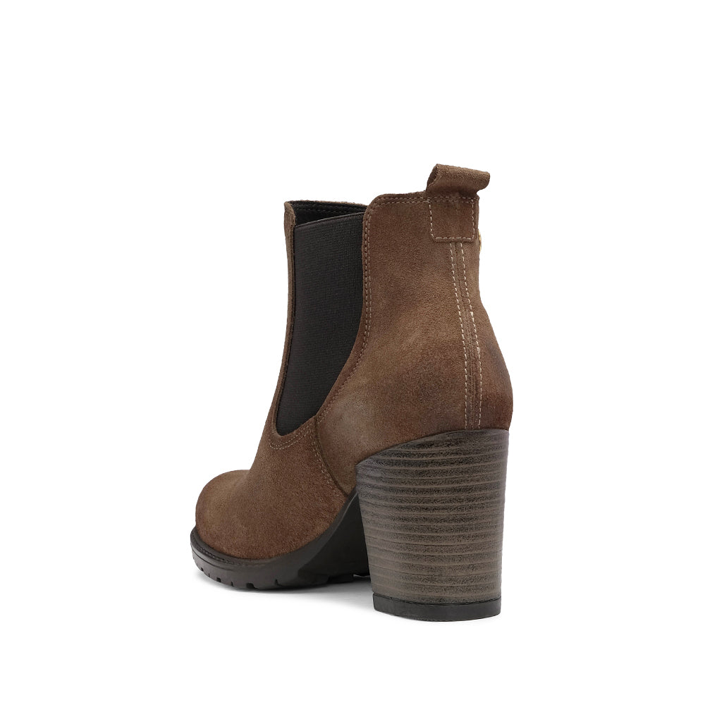 Botim Salto Alto Mulher Camurça Camel