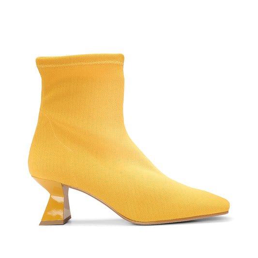 Botim Salto Médio Mulher Pele Sintética Amarelo