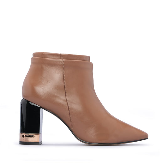 Botim Salto Alto Mulher Pele Camel