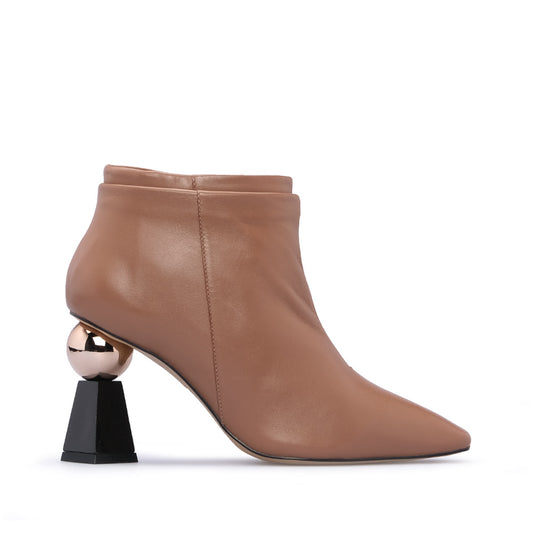 Botim Salto Alto Mulher Pele Camel