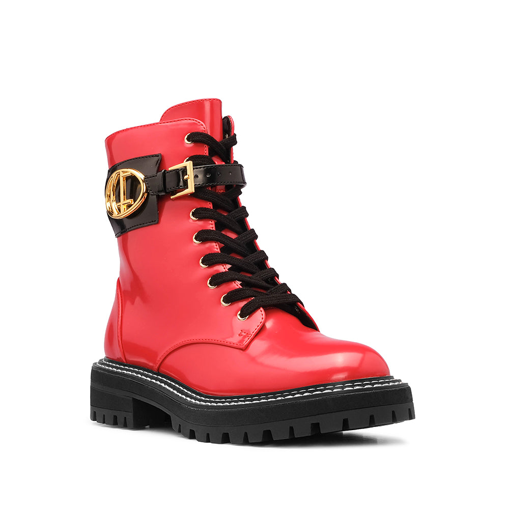 Botim Salto Raso Mulher Verniz Vermelho