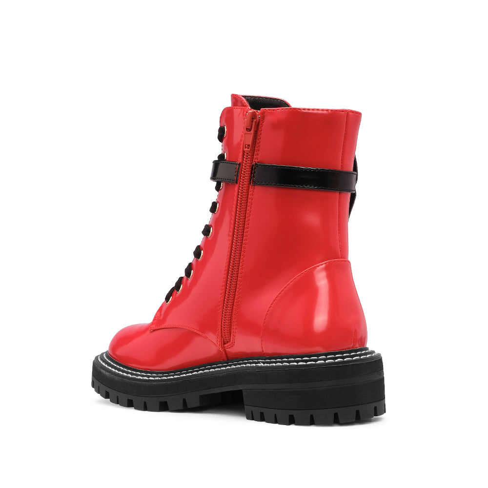 Botim Salto Raso Mulher Verniz Vermelho