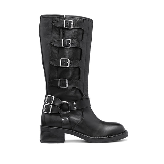 Bota Biker Mulher Pele Preto