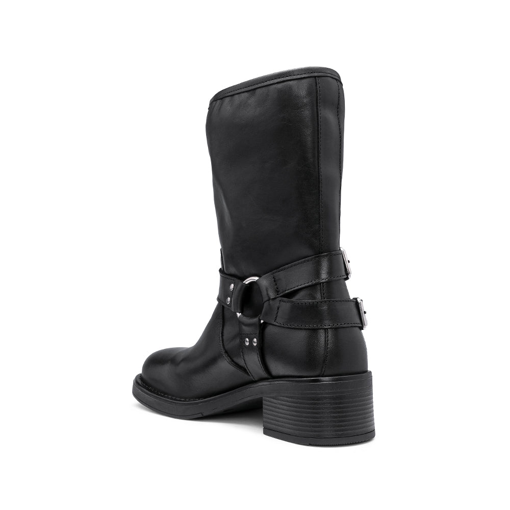 Bota Biker Mulher Pele Preto