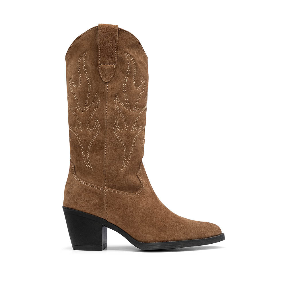 Bota Salto Médio Mulher Camurça Camel