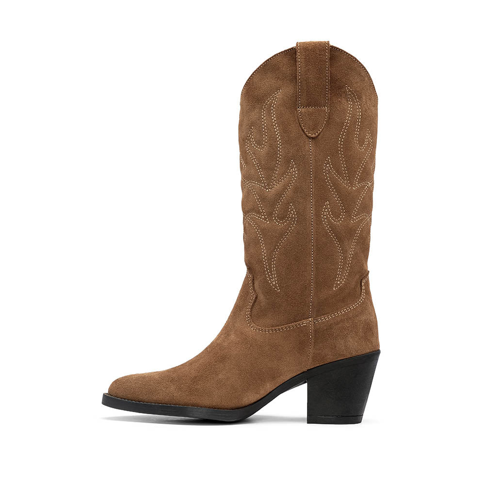 Bota Salto Médio Mulher Camurça Camel