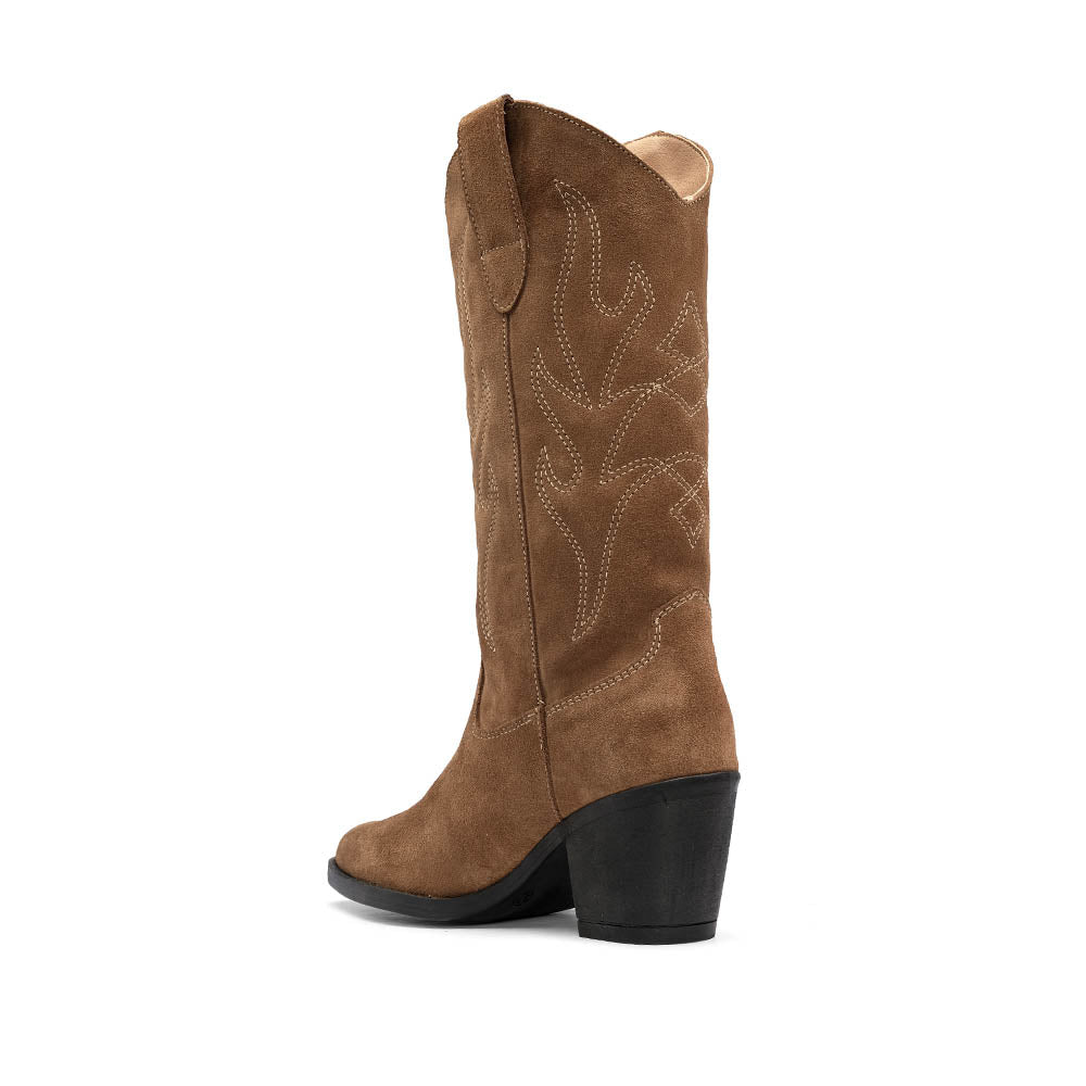 Bota Salto Médio Mulher Camurça Camel