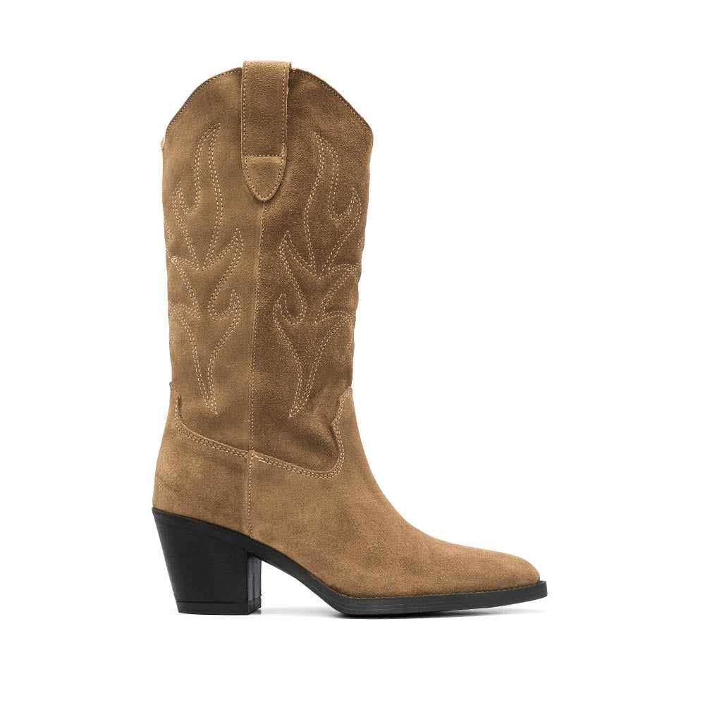 Bota Salto Médio Mulher Camurça Taupe