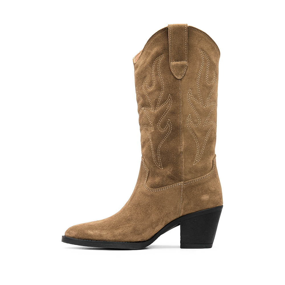 Bota Salto Médio Mulher Camurça Taupe