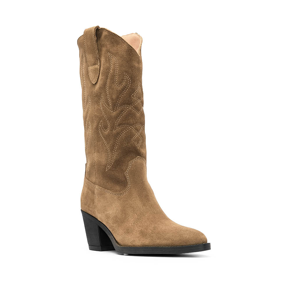 Bota Salto Médio Mulher Camurça Taupe