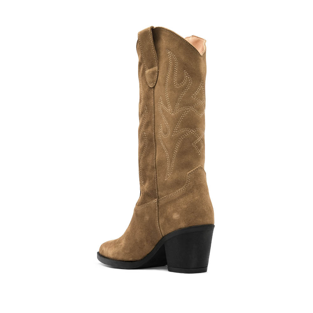 Bota Salto Médio Mulher Camurça Taupe