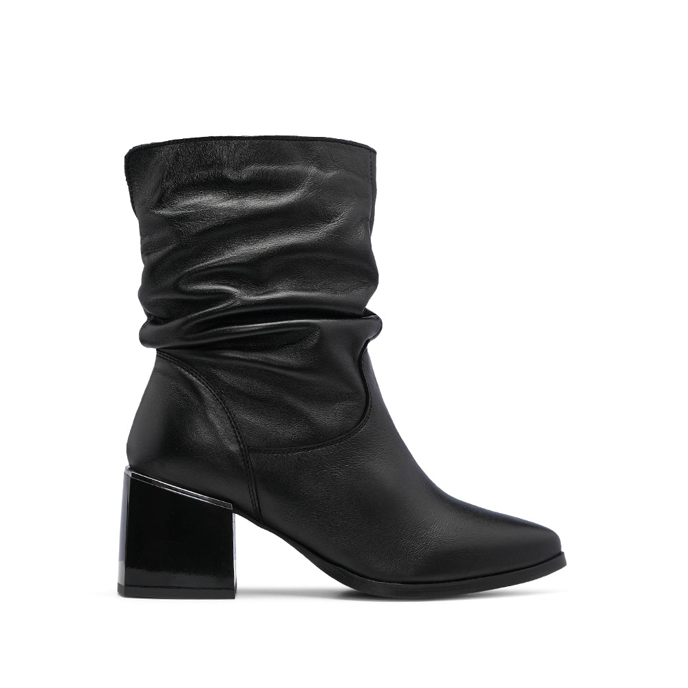 Bota Salto Médio Mulher Pele Preto