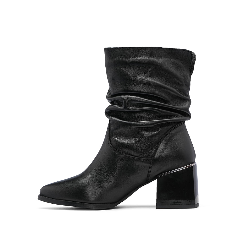 Bota Salto Médio Mulher Pele Preto