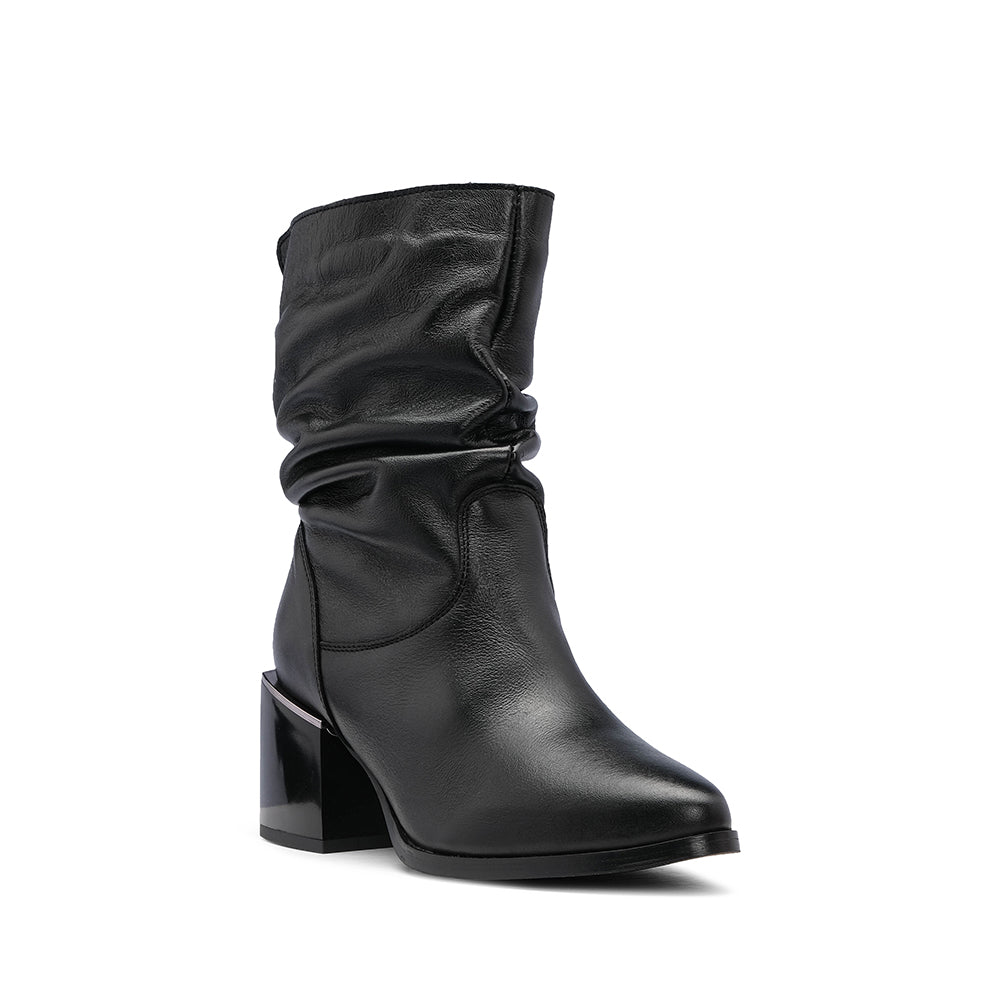 Bota Salto Médio Mulher Pele Preto
