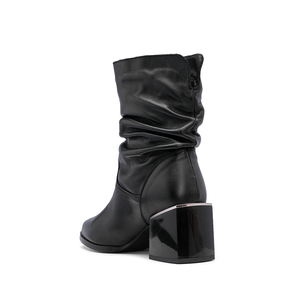 Bota Salto Médio Mulher Pele Preto