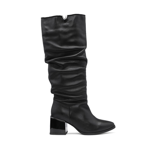 Bota Salto Médio Mulher Pele Preto