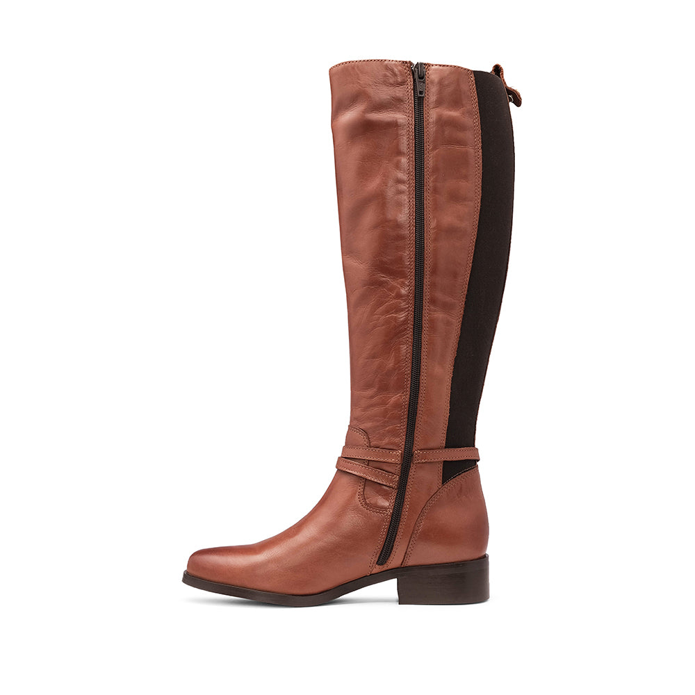 Bota Salto Raso Mulher Pele Brandy