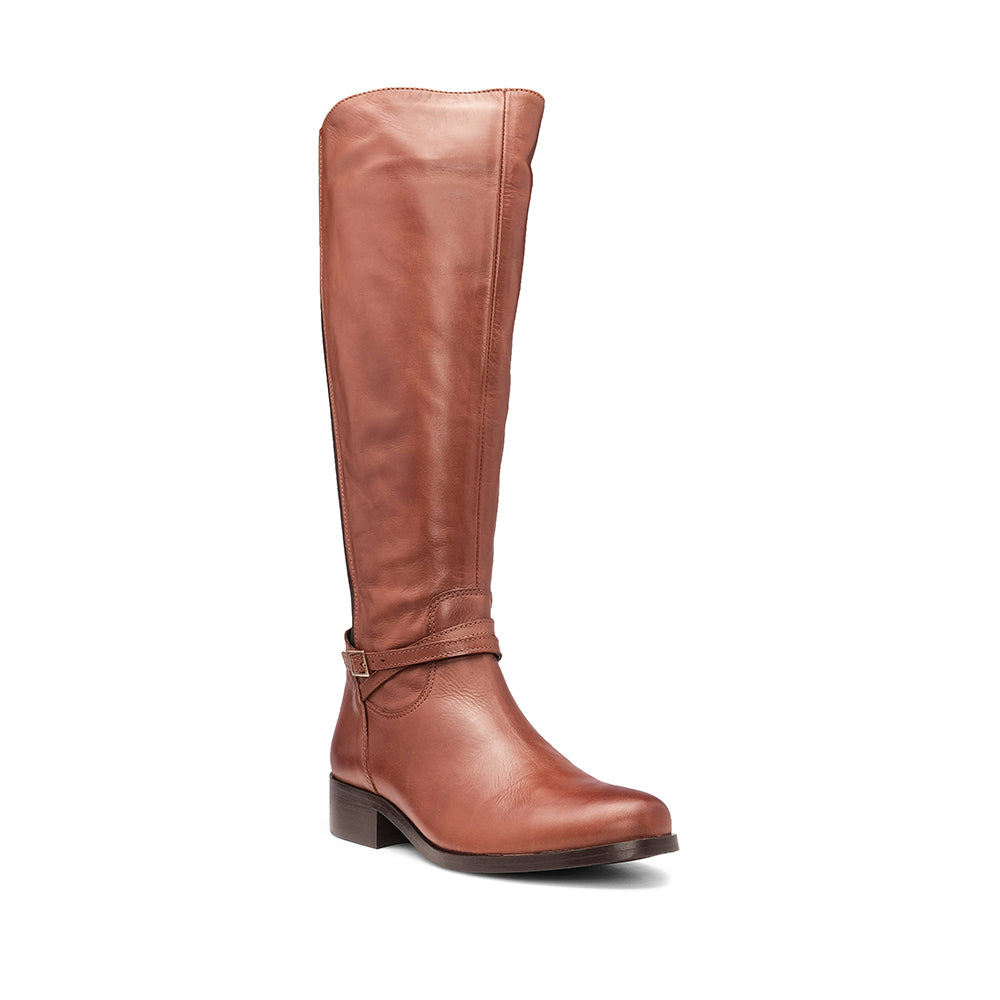 Bota Salto Raso Mulher Pele Brandy