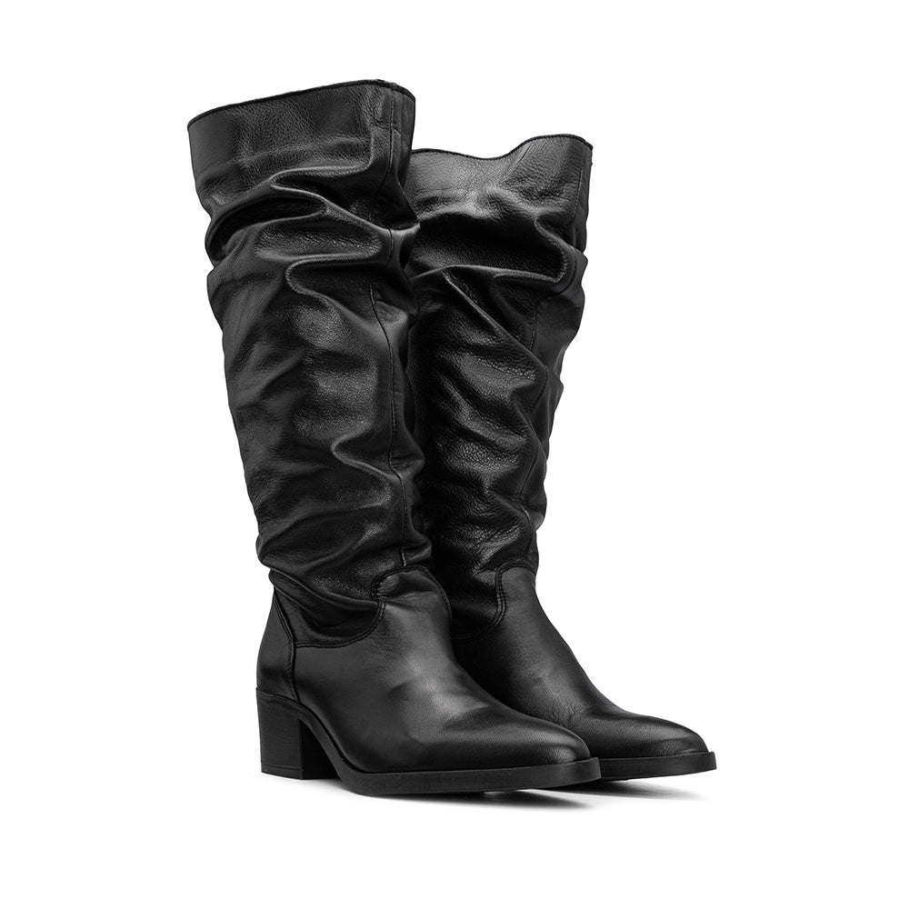 Bota Salto Médio Mulher Pele Preto