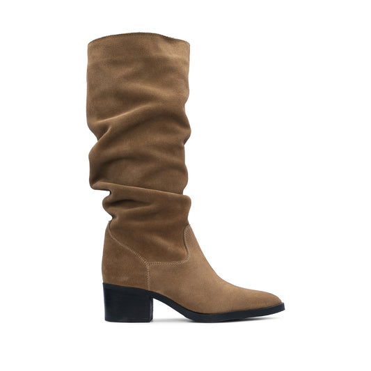 Bota Salto Médio Mulher Camurça Taupe
