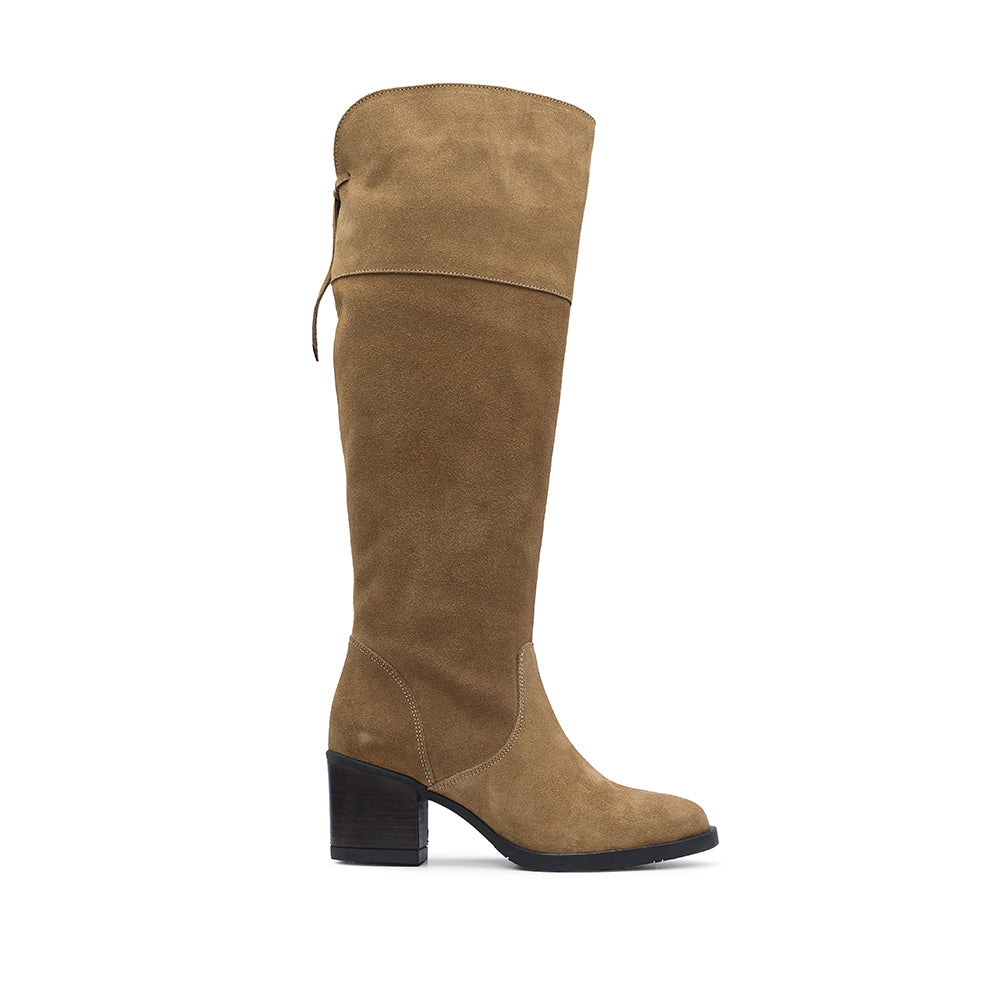 Bota Salto Médio Mulher Camurça Camel