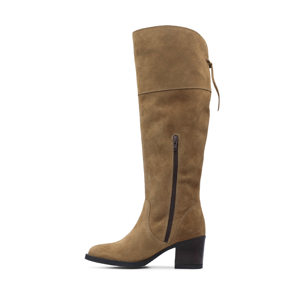 Bota Salto Médio Mulher Camurça Camel