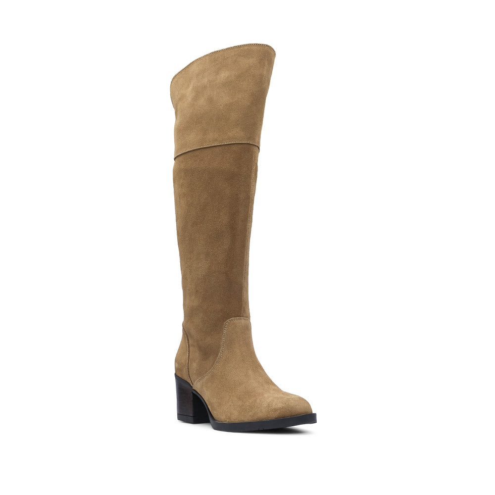 Bota Salto Médio Mulher Camurça Camel