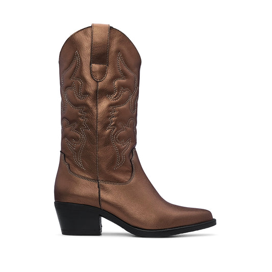 Bota Texana Mulher Metalizado Bronze