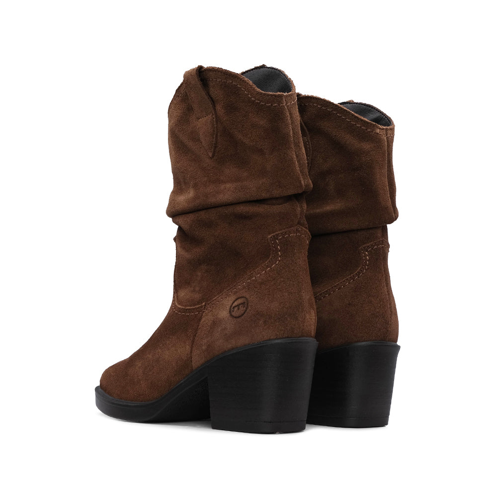 Bota Salto Médio Mulher Camurça Camel