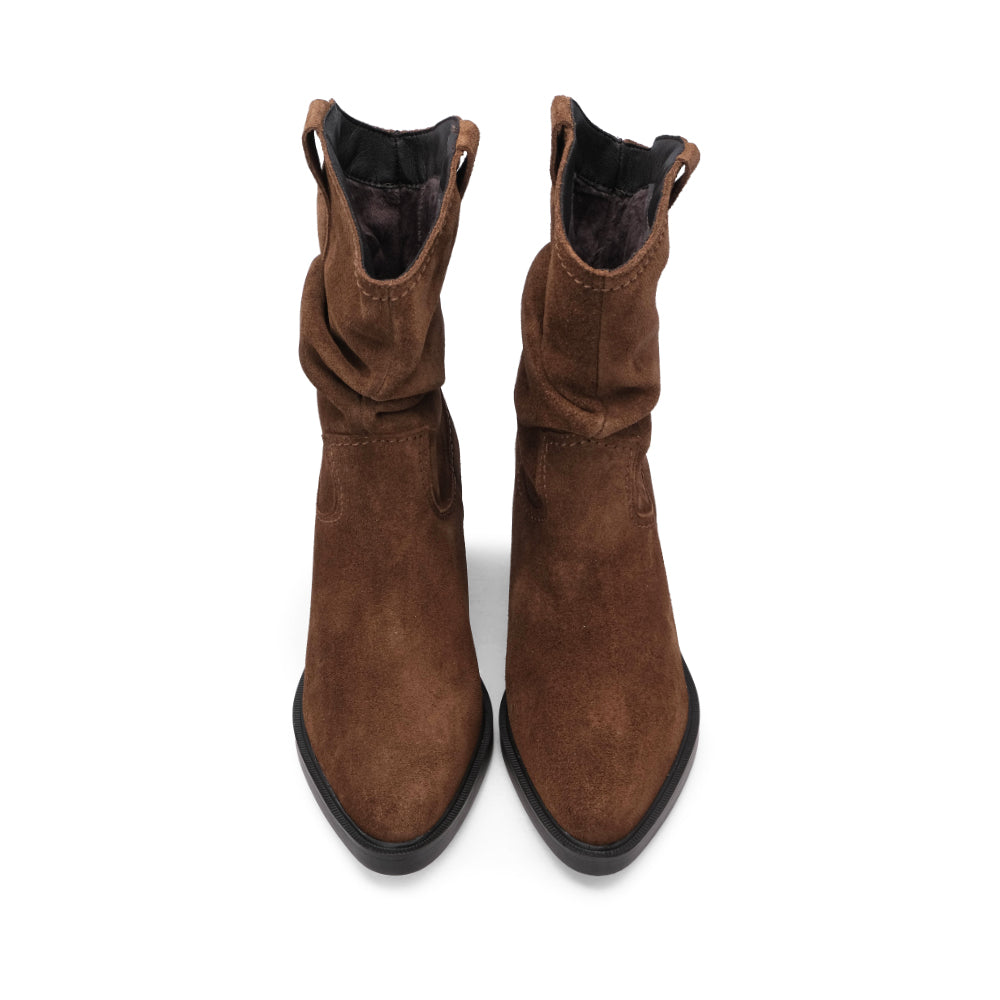 Bota Salto Médio Mulher Camurça Camel