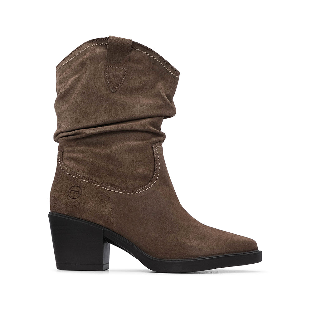 Bota Salto Médio Mulher Camurça Taupe