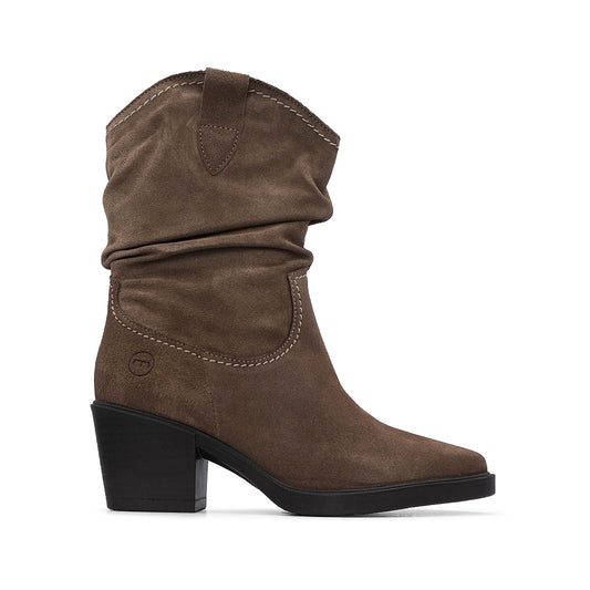 Bota Salto Médio Mulher Camurça Taupe