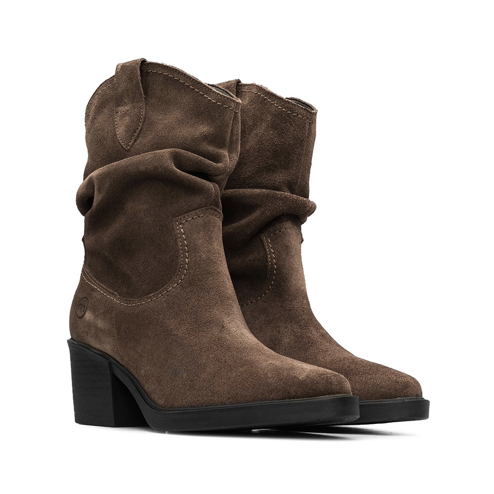 Bota Salto Médio Mulher Camurça Taupe