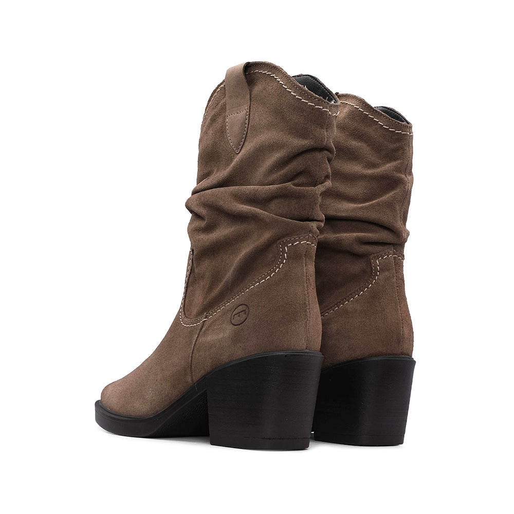Bota Salto Médio Mulher Camurça Taupe