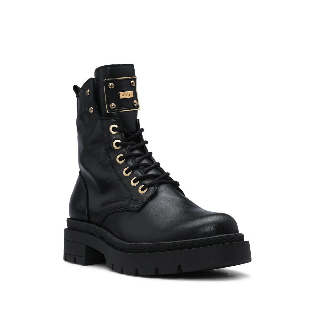 Botim Salto Raso Mulher Pele Preto