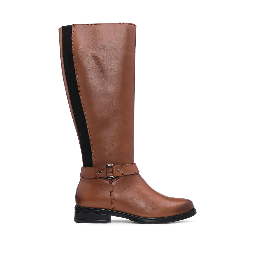 Bota Salto Raso Mulher Pele Cognac