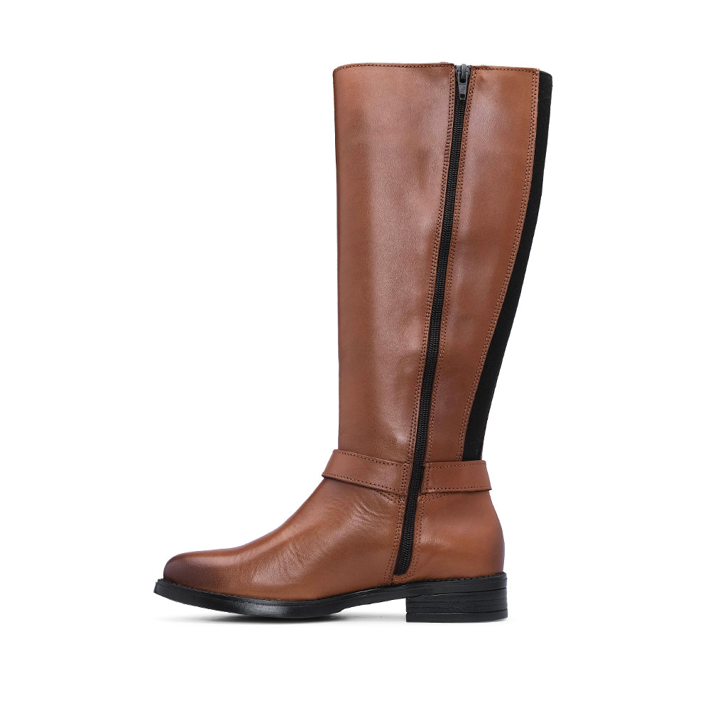 Bota Salto Raso Mulher Pele Cognac