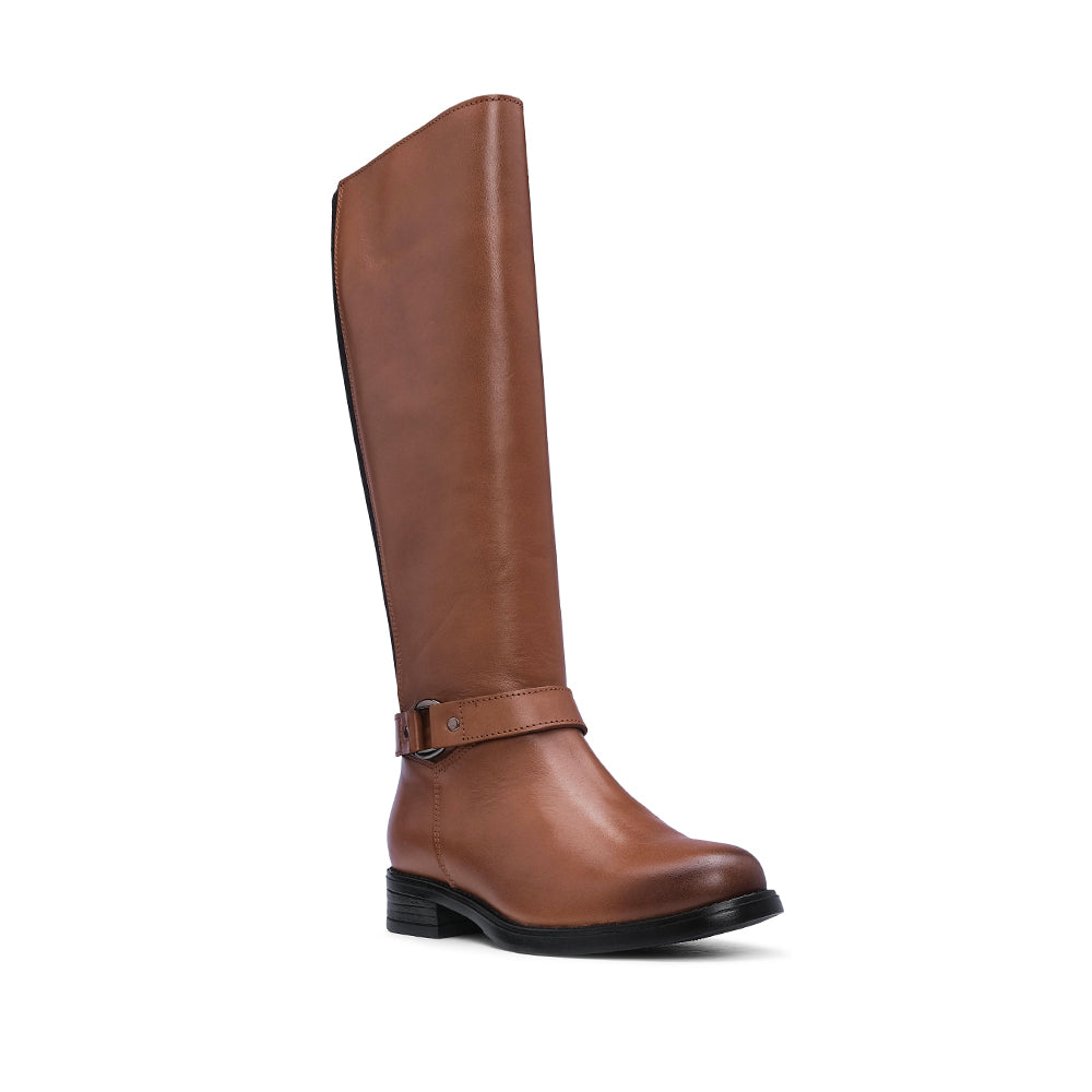 Bota Salto Raso Mulher Pele Cognac