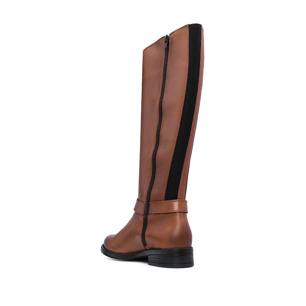 Bota Salto Raso Mulher Pele Cognac