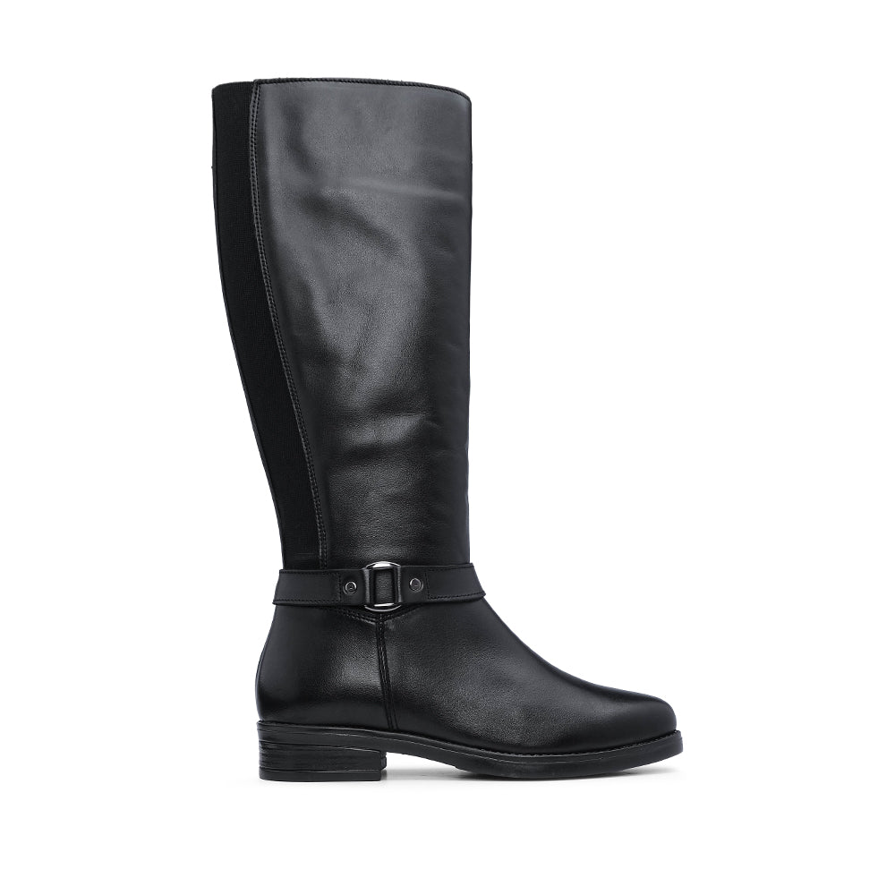 Bota Salto Raso Mulher Pele Preto