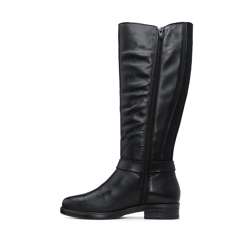 Bota Salto Raso Mulher Pele Preto