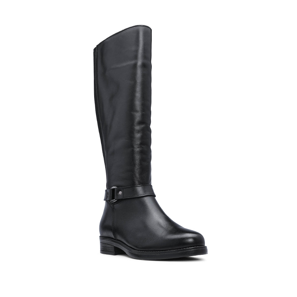 Bota Salto Raso Mulher Pele Preto