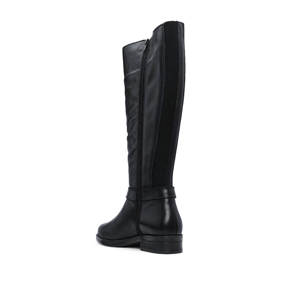 Bota Salto Raso Mulher Pele Preto