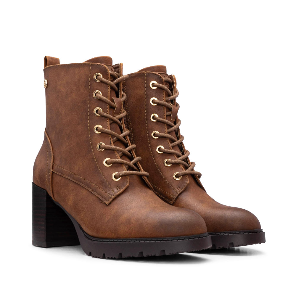 Botim Salto Alto Mulher Camel