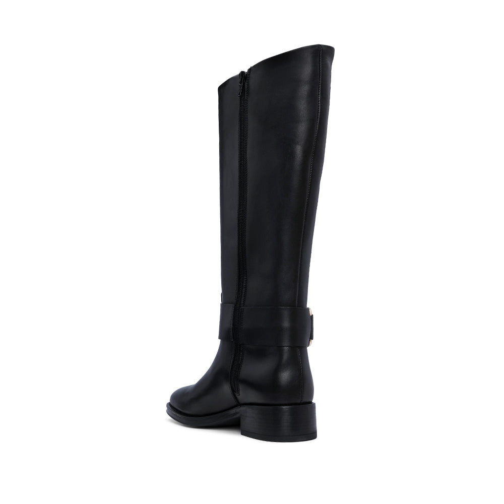 Bota Salto Raso Mulher Pele Preto