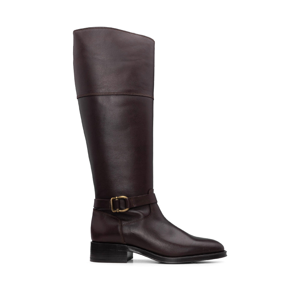 Bota Cano Alto Mulher Pele Castanho