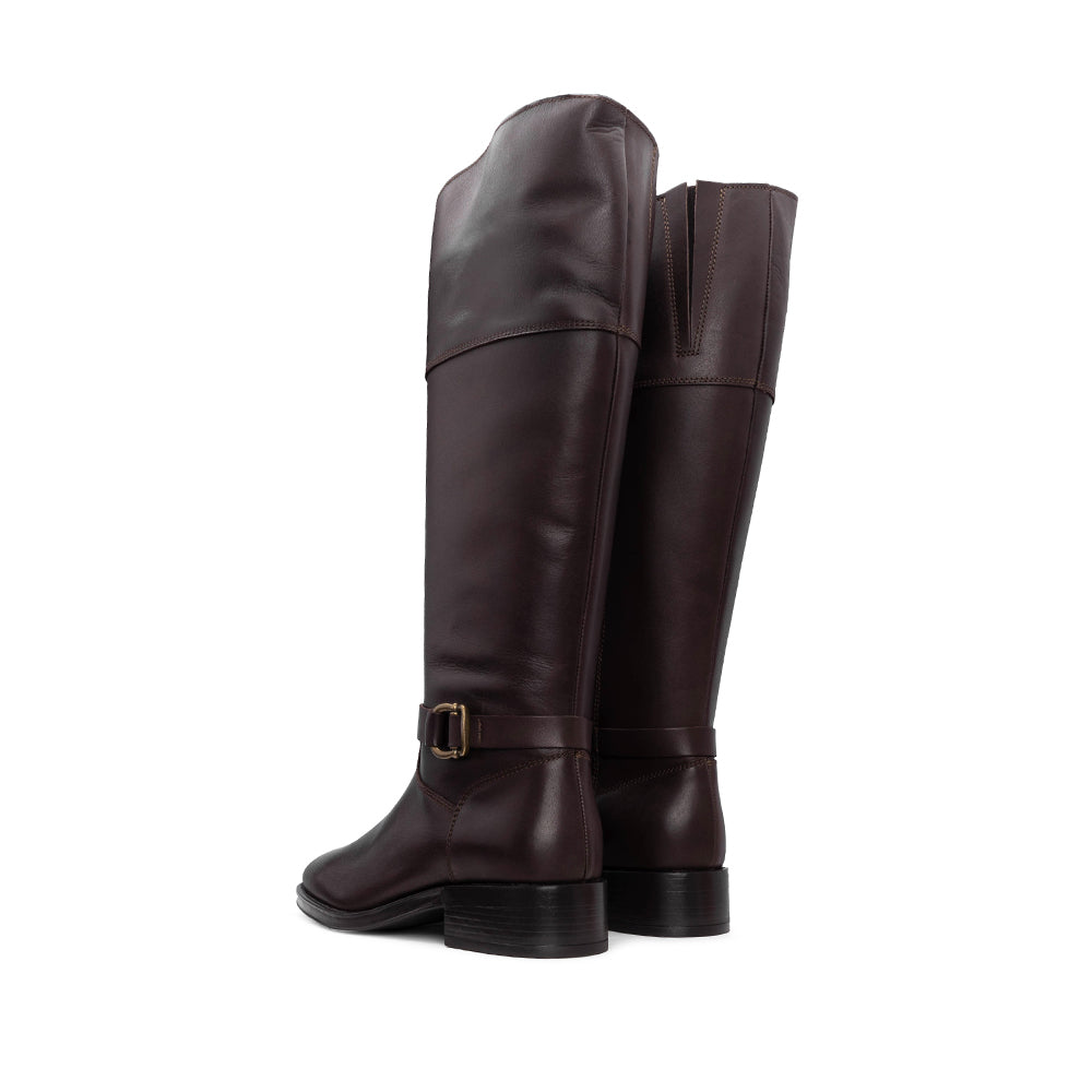 Bota Cano Alto Mulher Pele Castanho
